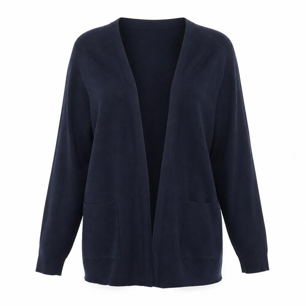 Marks & Spencer Women Blue M Open Knit V-Neck Pocket Cardigan