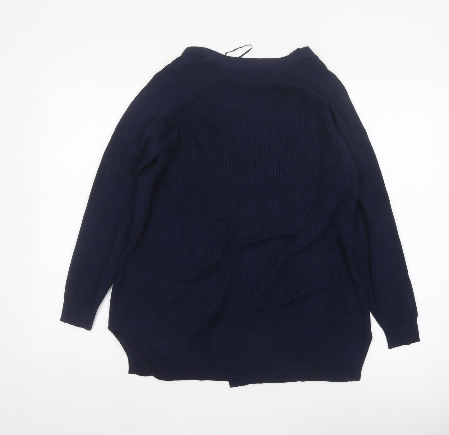 Marks and Spencer Women Blue M Open Knit V-Neck Pocket Cardigan