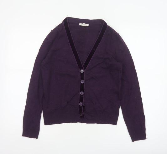 White Stuff Women’s Purple Merino Cotton V-Neck Button Cardigan UK 12