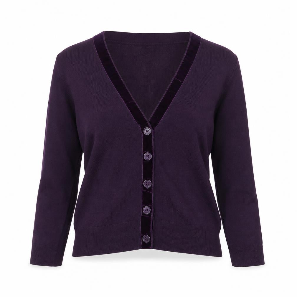 White Stuff Women’s Purple Merino Cotton V-Neck Button Cardigan UK 12