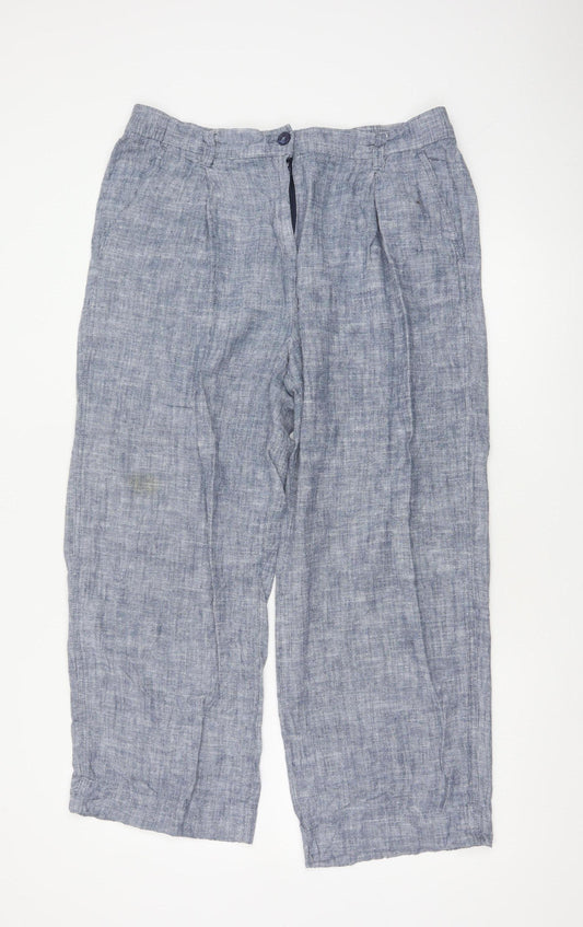 Next Women Blue Linen Petite UK 16 Pleated Tapered Trousers