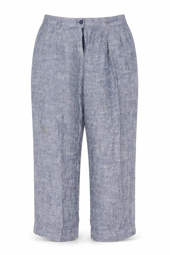 Next Women Blue Linen Petite UK 16 Pleated Tapered Trousers