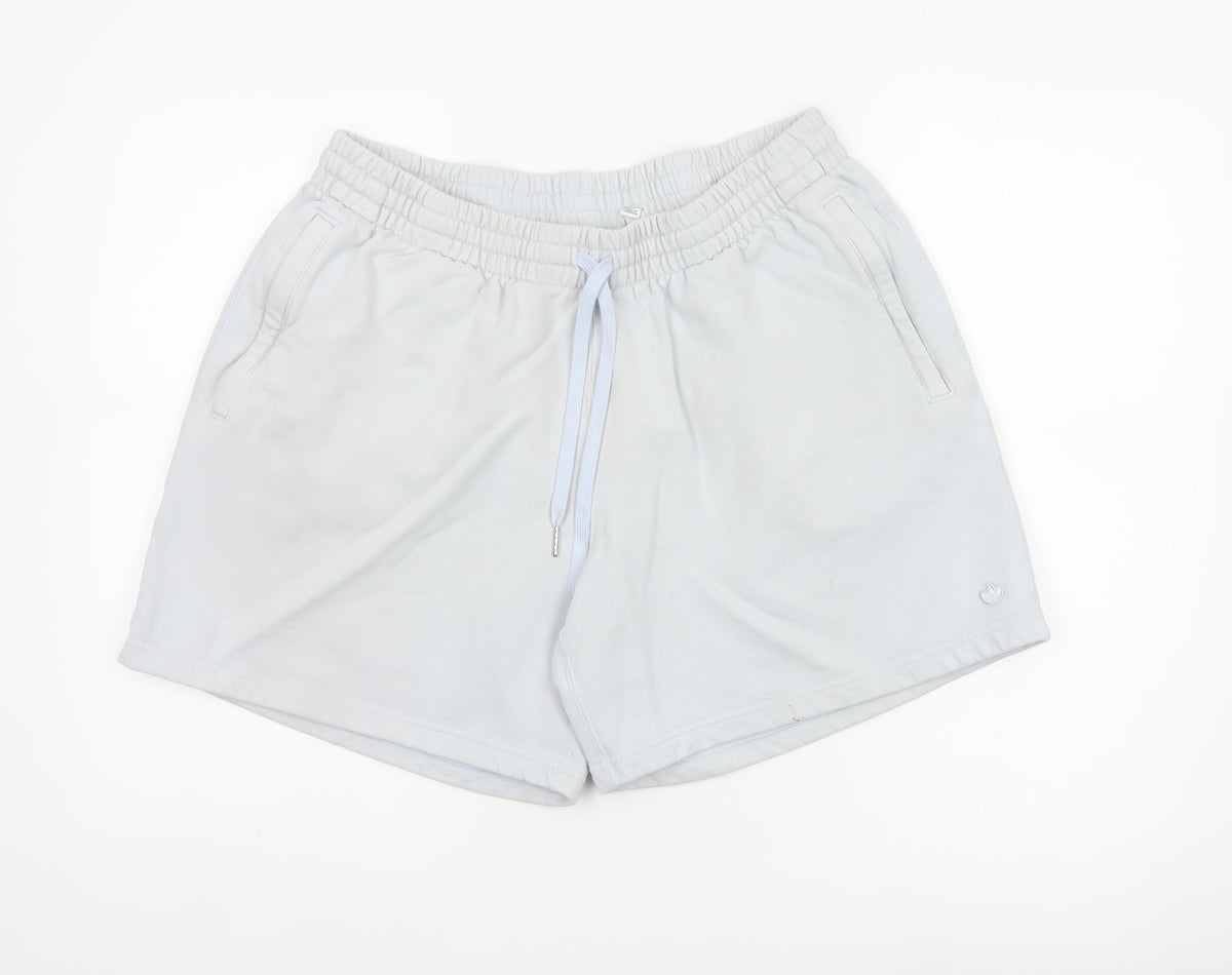 Additional front view of Adidas Women White XL Organic Cotton Sweat Shorts Drawstring Logo
