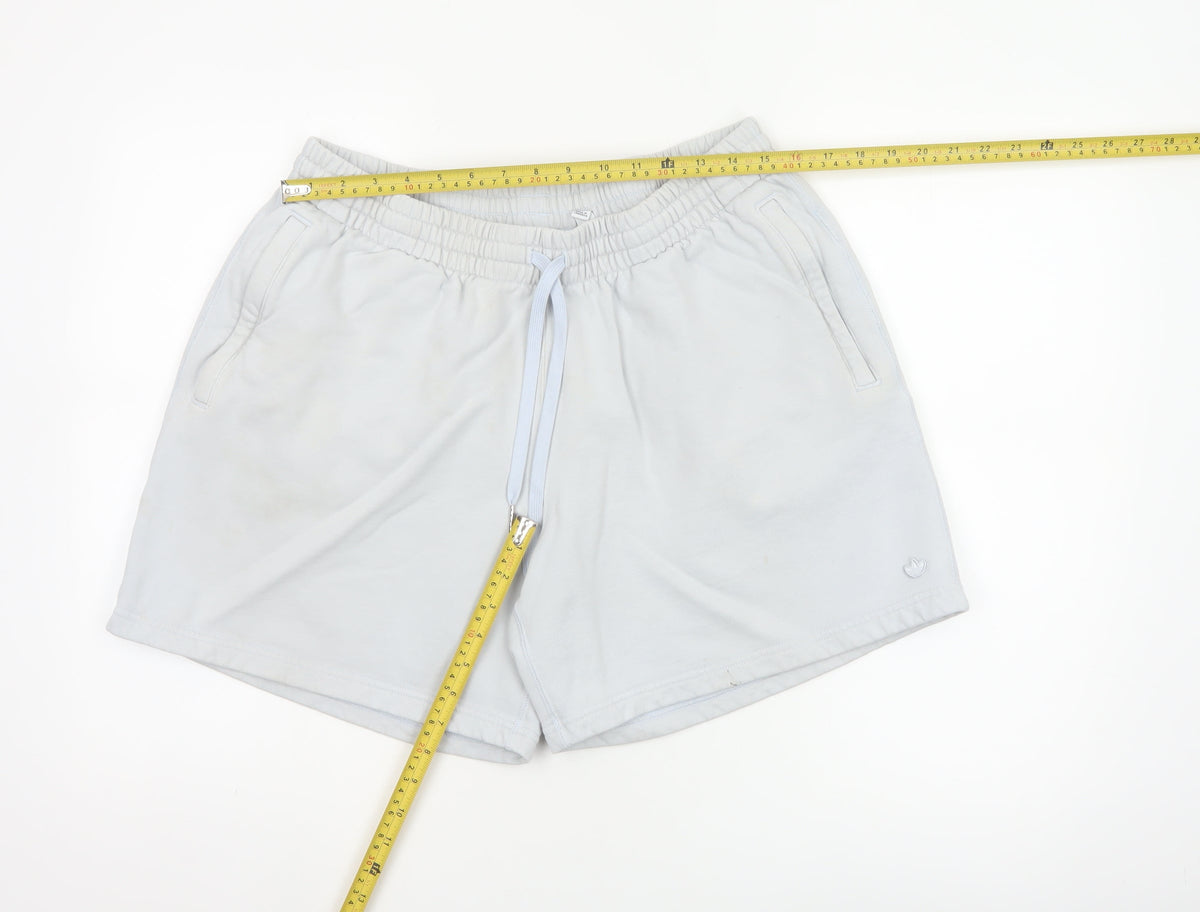 Back view of Adidas Women White XL Organic Cotton Sweat Shorts Drawstring Logo