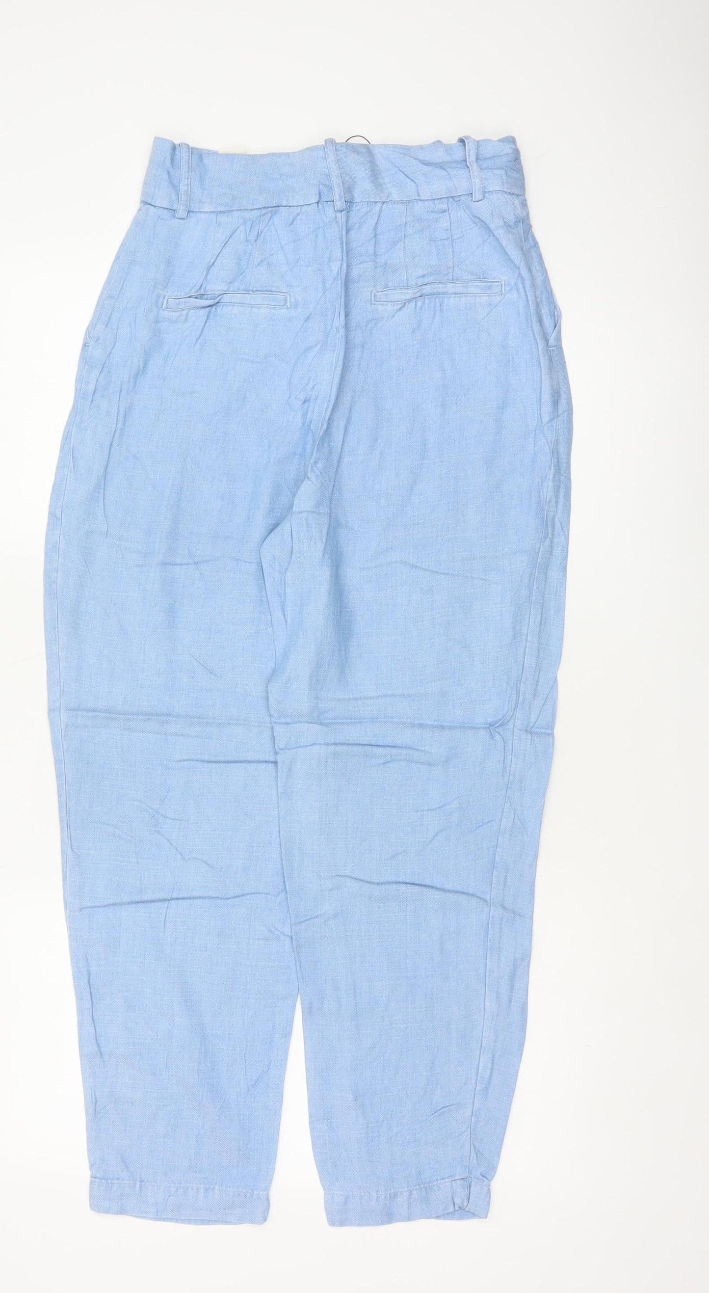 Zara Women Blue UK 8 High Rise Tapered Linen Lyocell Trousers