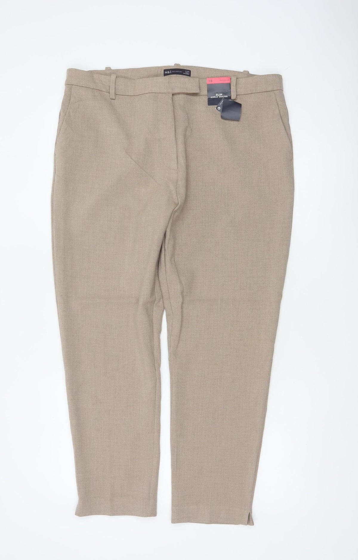 Marks & Spencer Women Beige UK 18 Slim Ankle Grazer Tailored Trousers