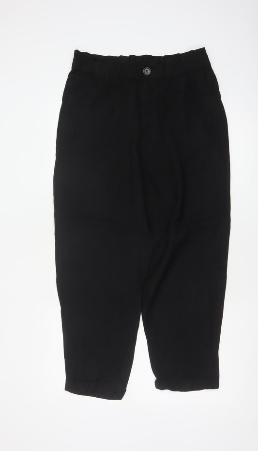 Zara Women Black UK 14 High Rise Tapered Paperbag Trousers