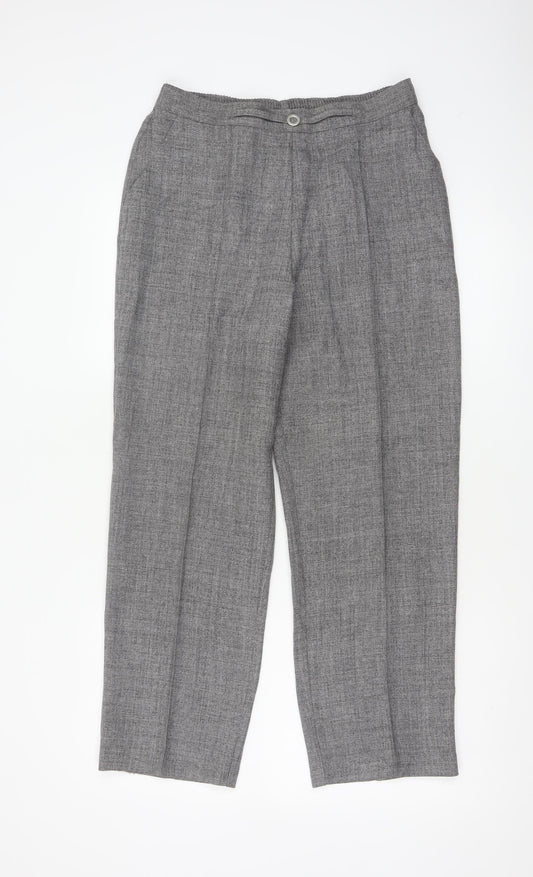 Marks & Spencer Women Grey UK 12 Short Herringbone Straight Dress Trousers