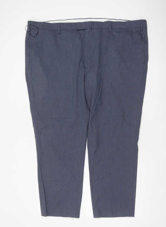 M&S Men’s Blue Linen Blend Dress Trousers 50in Waist 29in Short