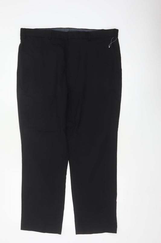 Marks and Spencer Men's Black 38S Regular Fit Wool Blend Dress Trousers