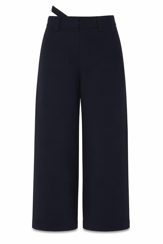 Marks & Spencer Women Blue UK 12 Long Wide-Leg Belted Tailored Trousers