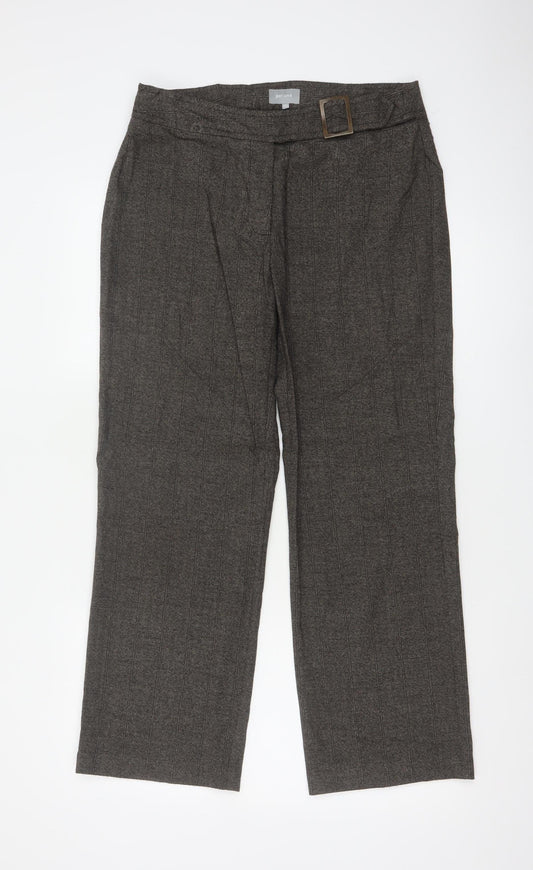 Per Una Women Grey UK 12 Straight Leg Belted Herringbone Trousers