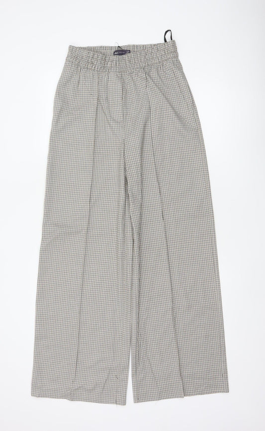 Marks & Spencer Women Multicoloured Check Wide-Leg Trousers UK 8 Regular