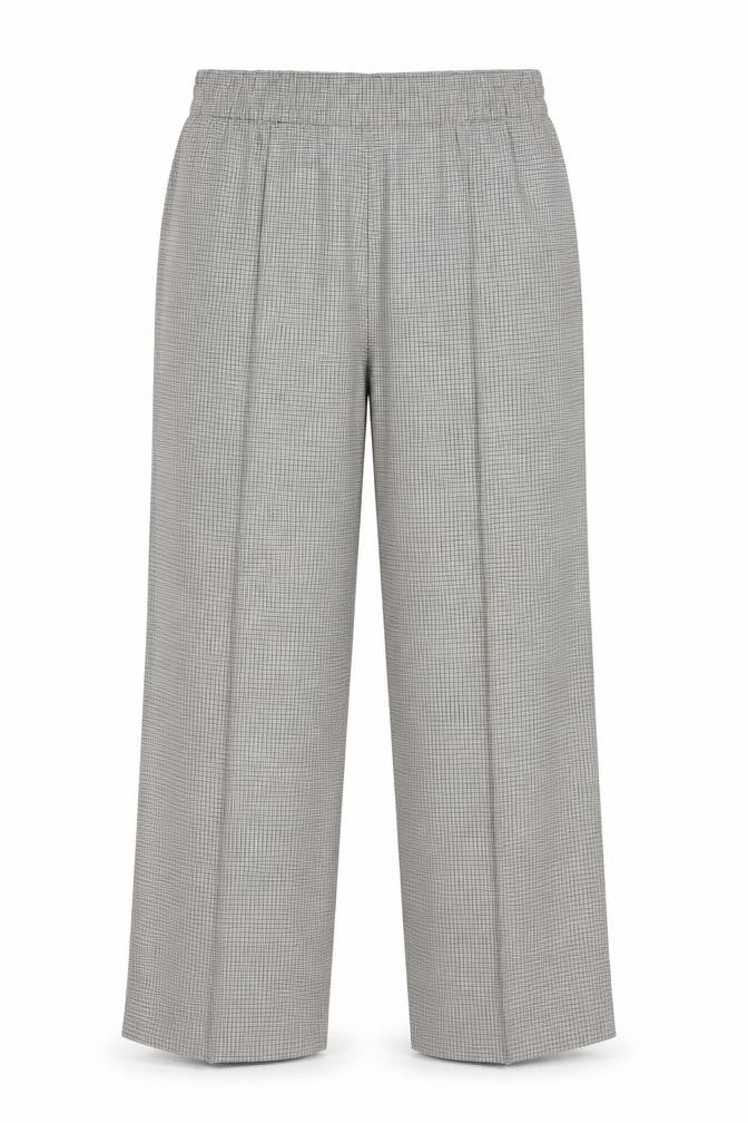 Marks & Spencer Women Beige Check Wide Leg Elastic Waist Trousers UK 18 Long