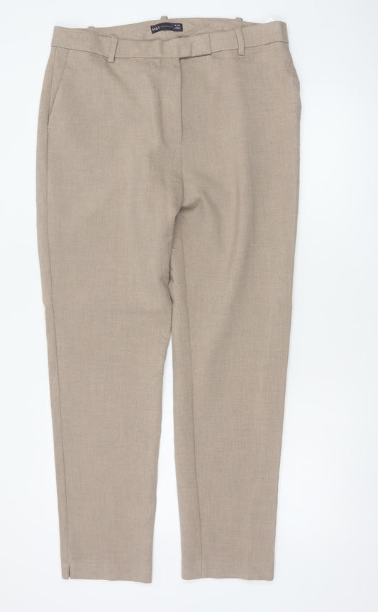 M&S Women Beige Size 16 Long Tapered Smart Dress Trousers