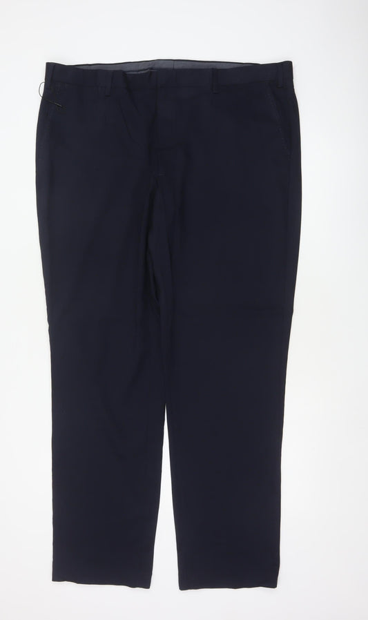 Marks and Spencer Men’s Navy 42in Long Regular Fit Wool Dress Trousers