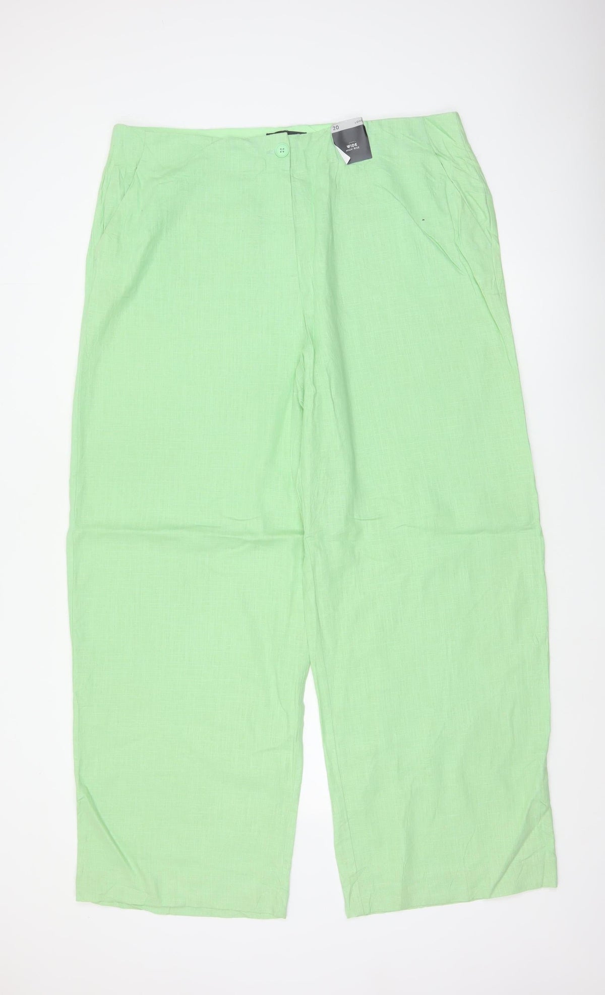 Marks & Spencer Women Green UK 20 High Rise Wide Leg Linen Blend Trousers