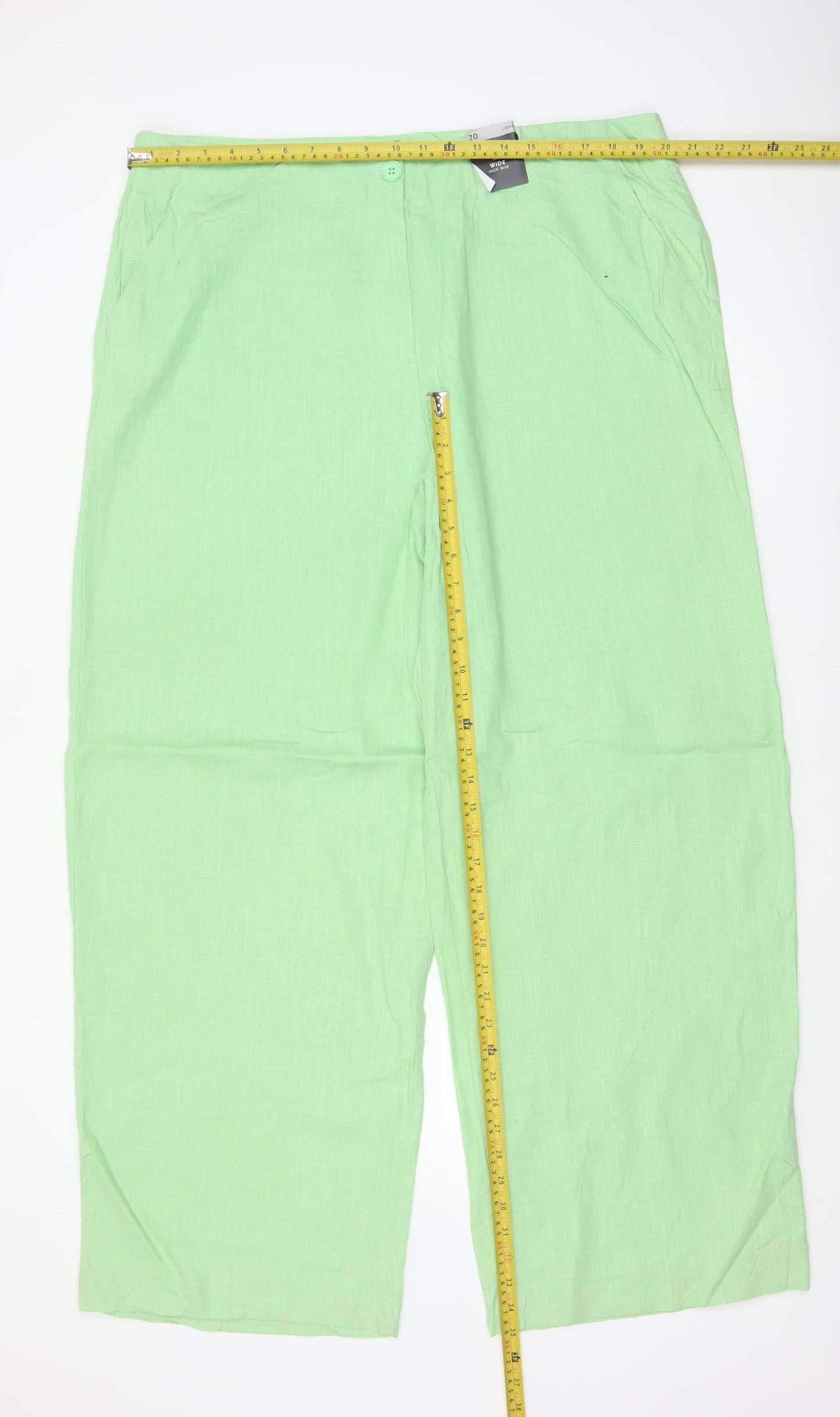 Marks & Spencer Women Green UK 20 High Rise Wide Leg Linen Blend Trousers