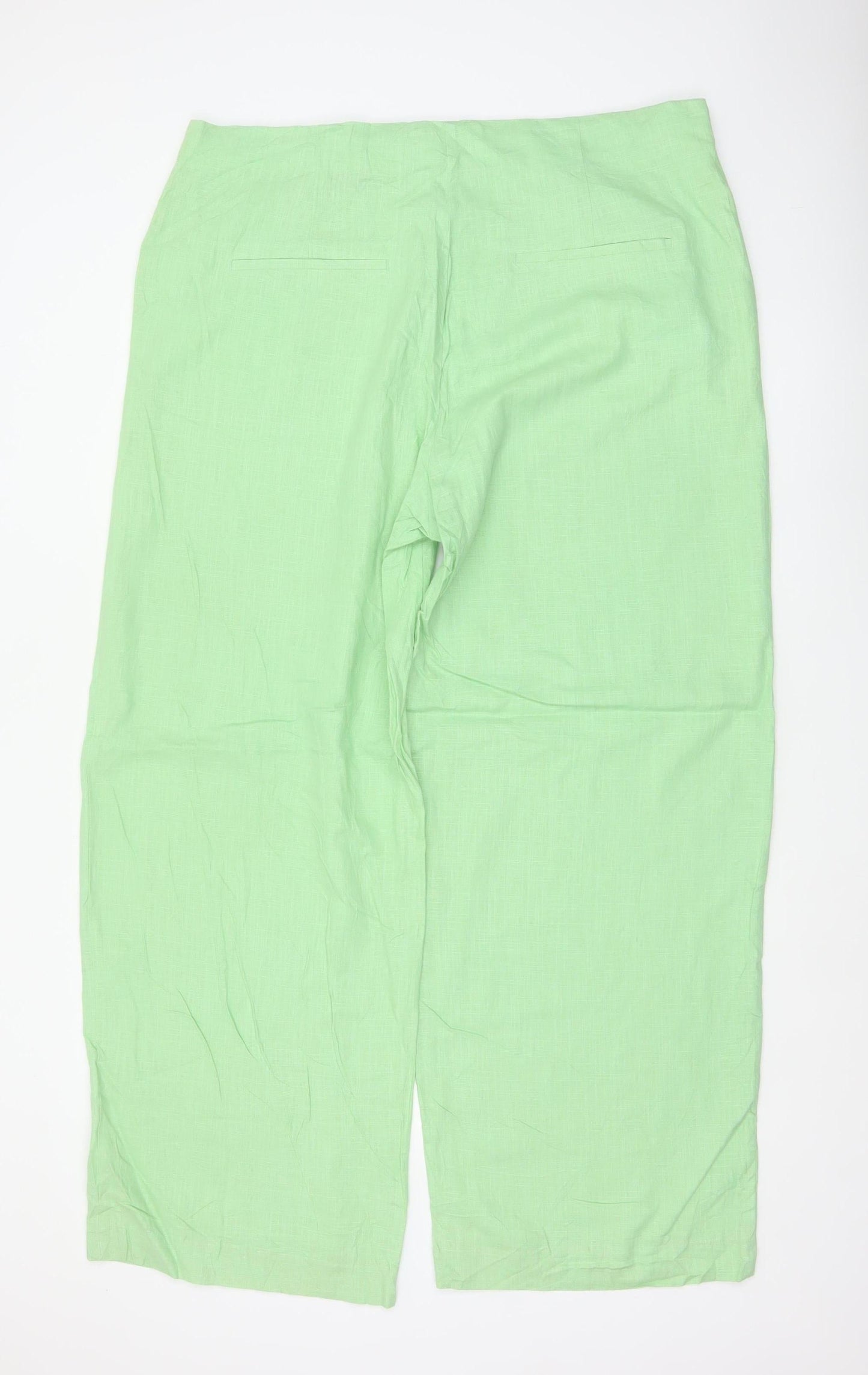Marks & Spencer Women Green UK 20 High Rise Wide Leg Linen Blend Trousers