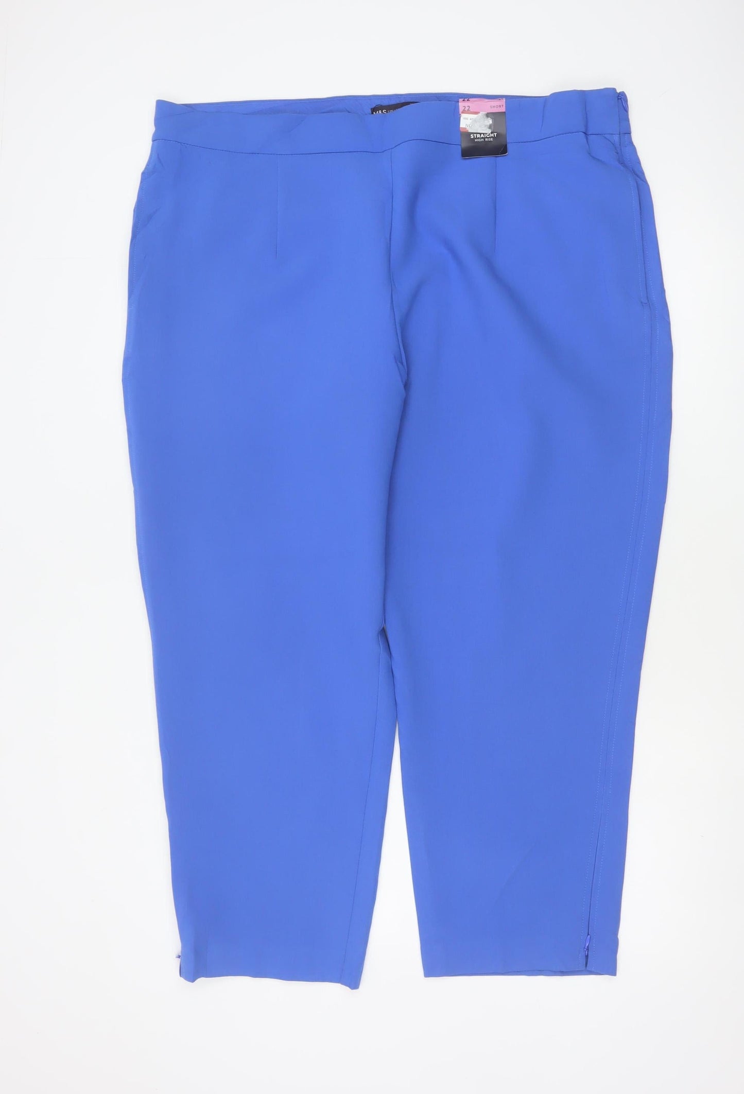 Marks & Spencer Women Blue UK 22 Short High Rise Straight Trousers
