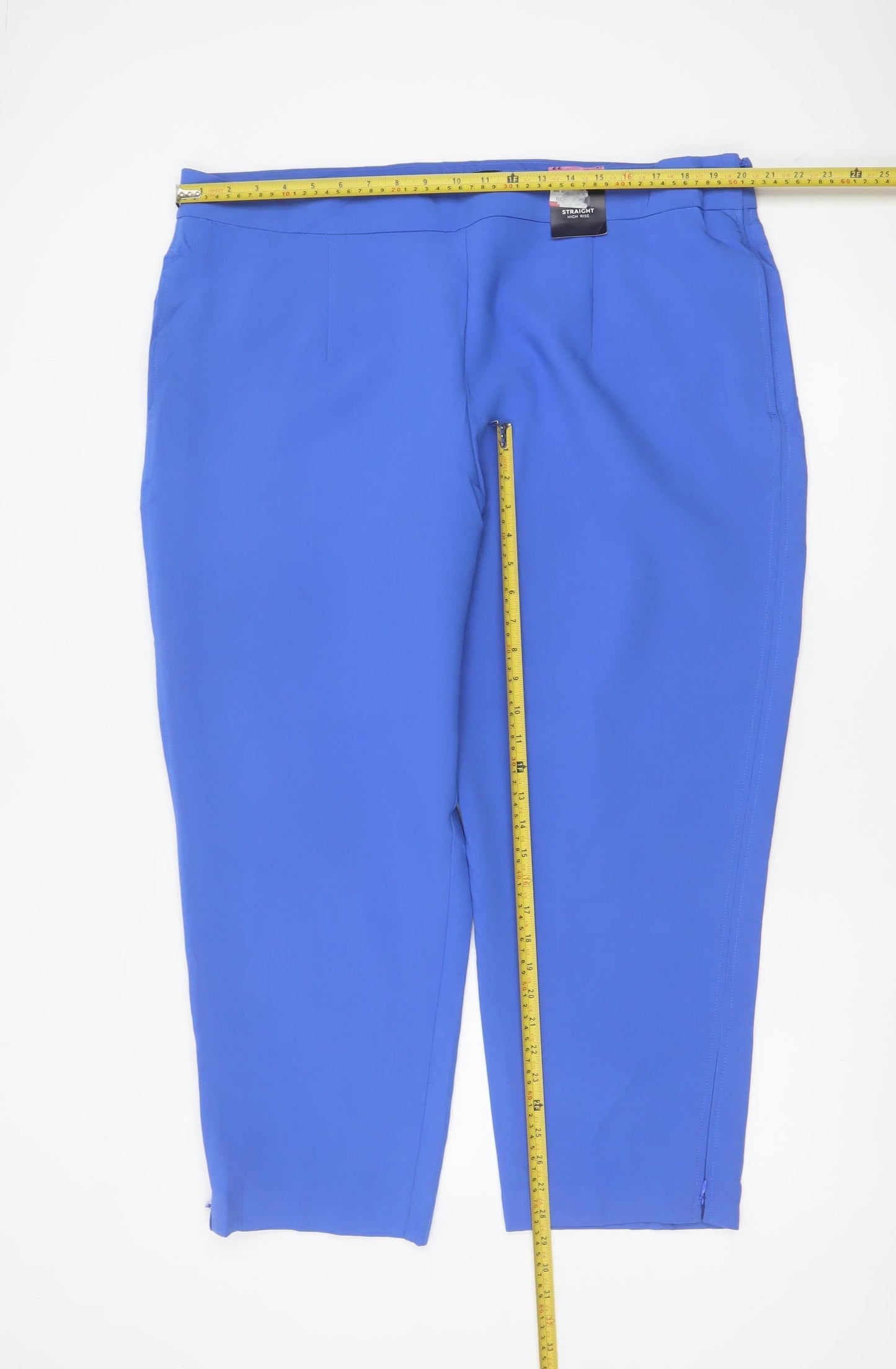 Marks & Spencer Women Blue UK 22 Short High Rise Straight Trousers