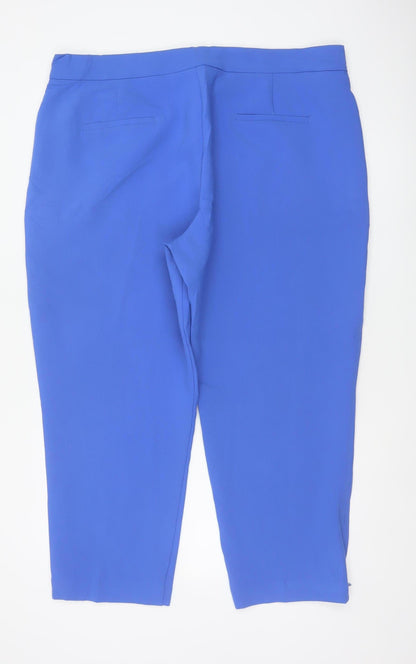 Marks & Spencer Women Blue UK 22 Short High Rise Straight Trousers