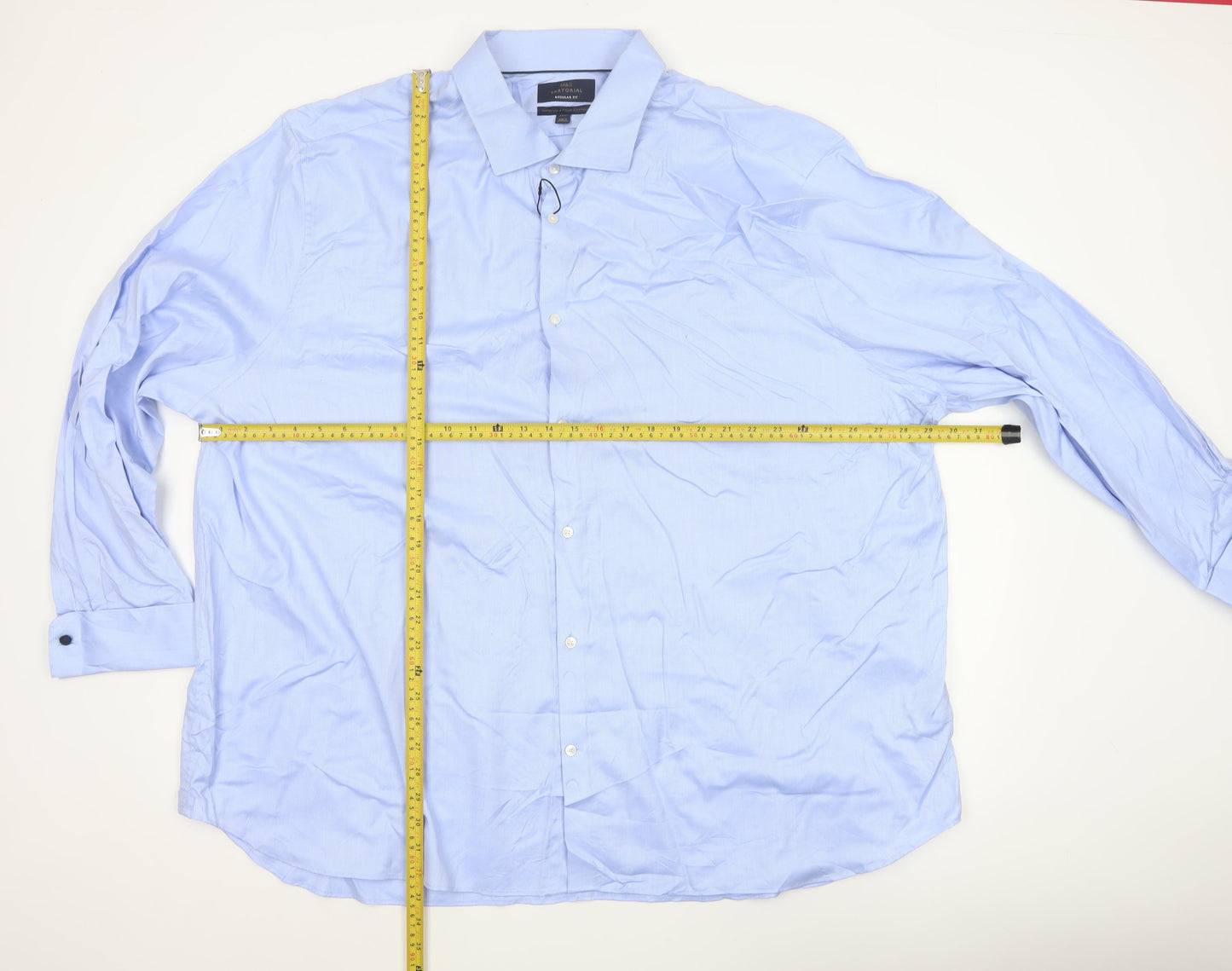 Marks and Spencer Men's Blue 20 Regular Fit Cotton Herringbone Shirt