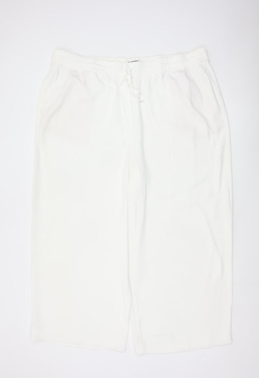Marks & Spencer Women Ivory UK 22 Wide-Leg Drawstring Trousers