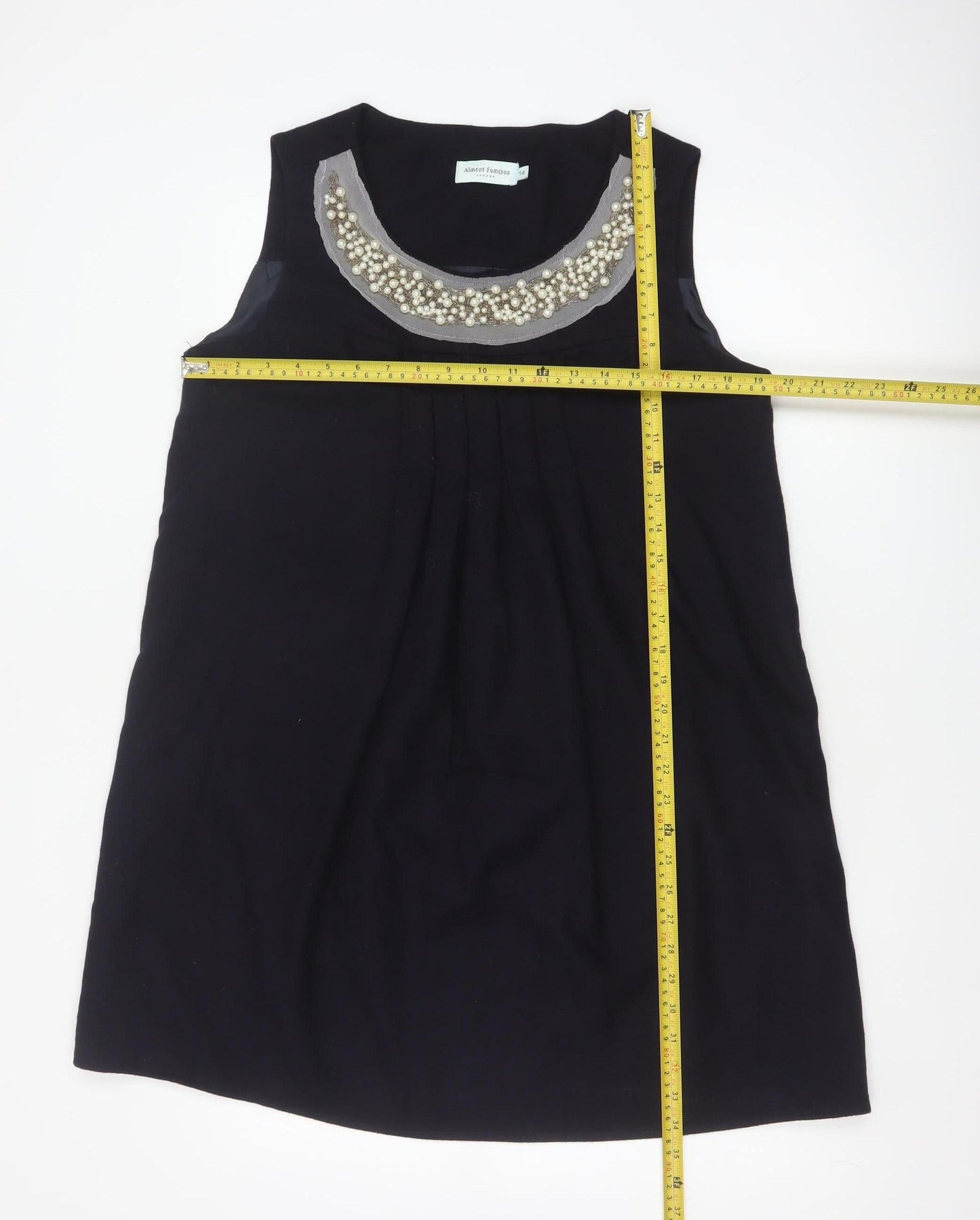 Almost Famous Women Black UK 14 A-Line Beaded Wool Blend Party Dress