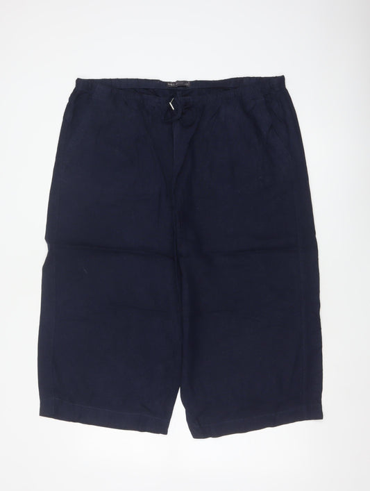 Marks and Spencer Womens Blue UK 20 Cropped Ramie Blend Trousers