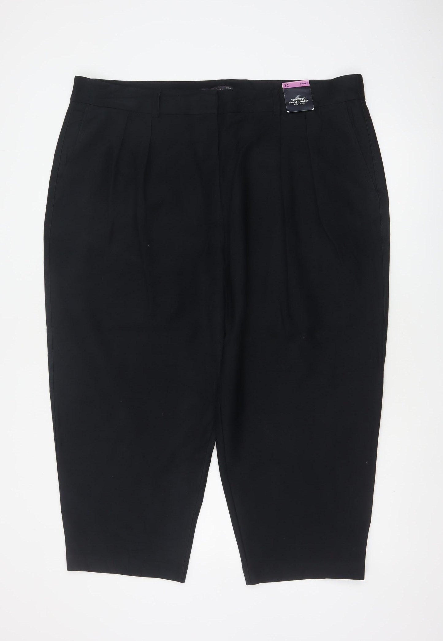 Marks & Spencer Women Black Size 22 Short Tapered Ankle Grazer High Rise Trousers
