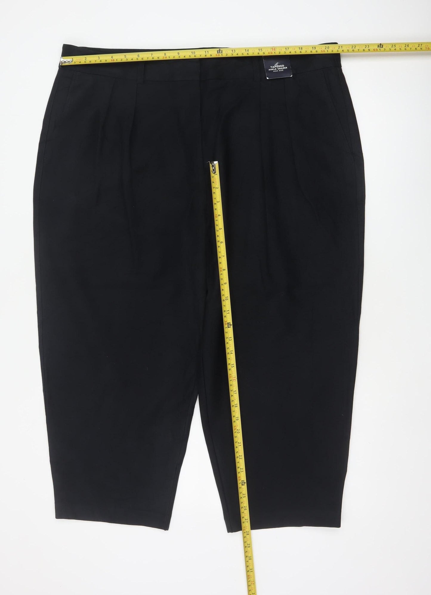 Marks & Spencer Women Black Size 22 Short Tapered Ankle Grazer High Rise Trousers