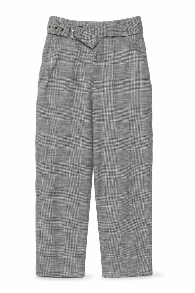 Zara Woman Women's Grey Check High Waist Belted Tapered Trousers S