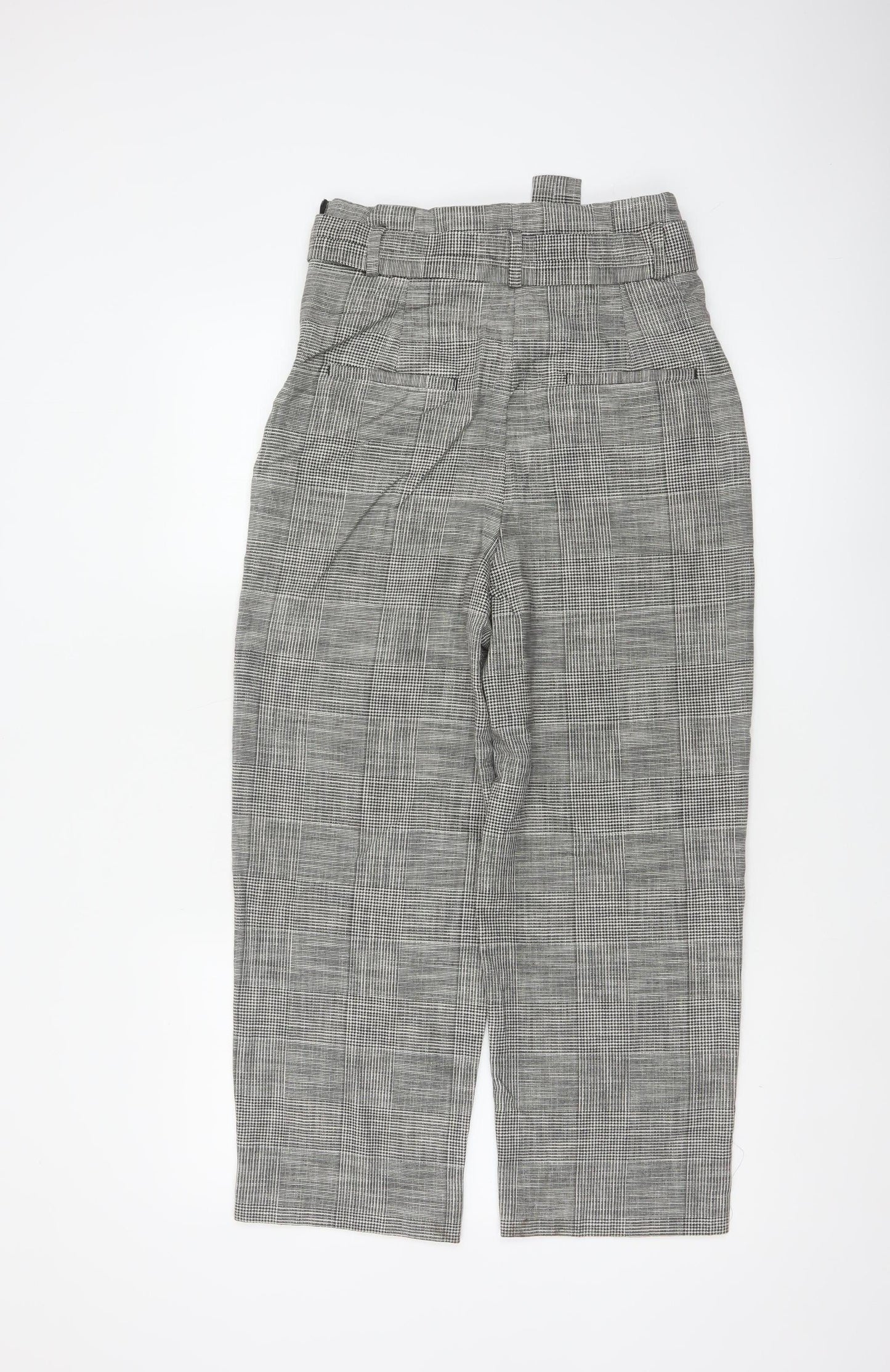 Zara Woman Women's Grey Check High Waist Belted Tapered Trousers S