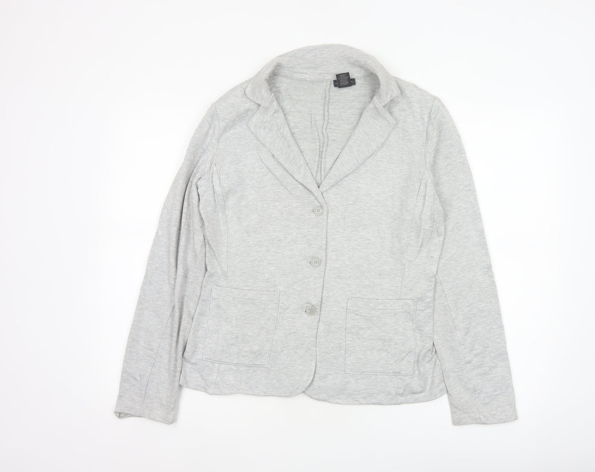 Tahari Women Grey L Knit 3 Button Notch Lapel Blazer Jacket