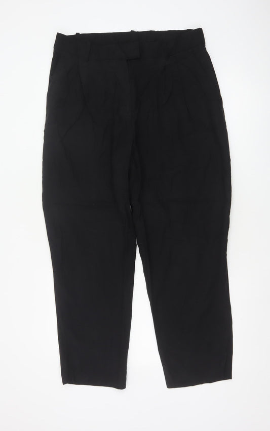 H&M Women Black UK 18 High Rise Tapered Tailored Dress Trousers