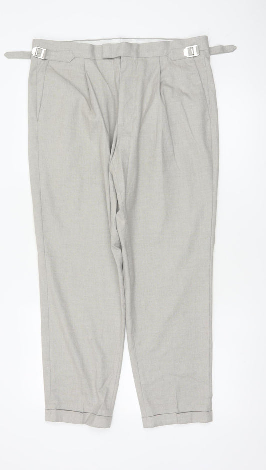 Marks and Spencer Men's Grey 34S Pleated Tapered Dress Trousers