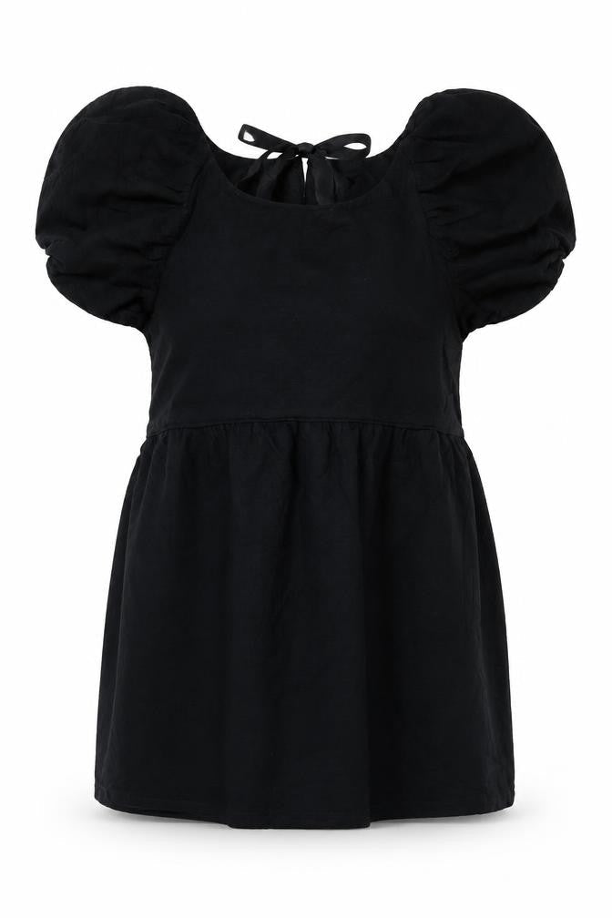 Topshop Women Black UK 16 Fit & Flare Puff Sleeve Lace-Up Dress