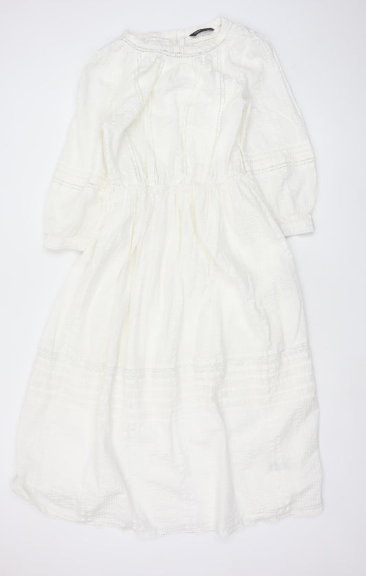 Marks & Spencer Women Ivory UK 10 A-Line Long Cotton Lace Dress
