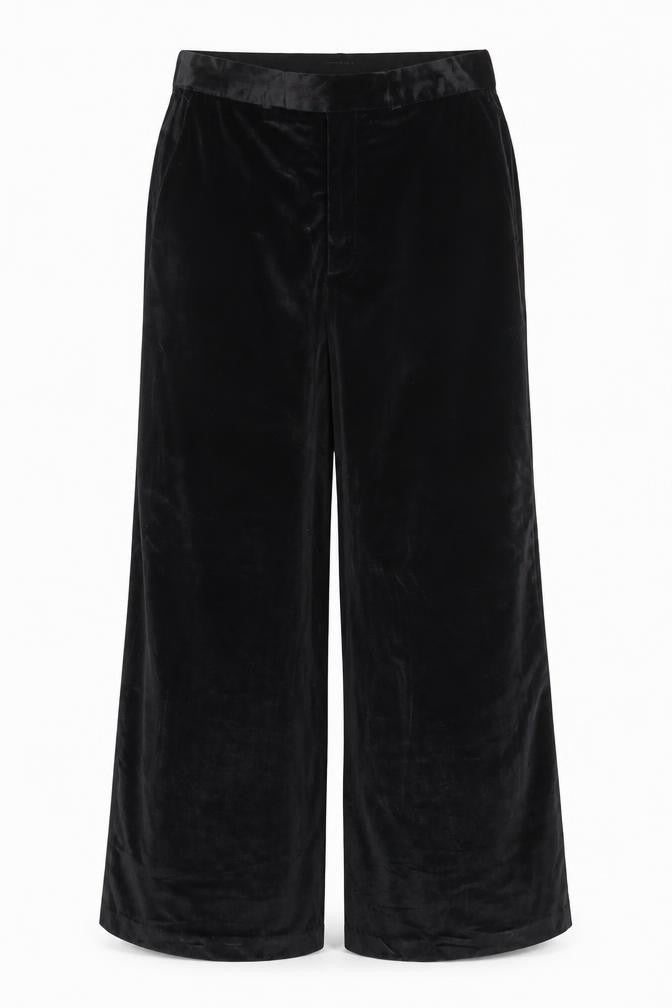 ASOS Womens Design Black Velvet Wide-Leg Trousers Waist 38 Leg 32