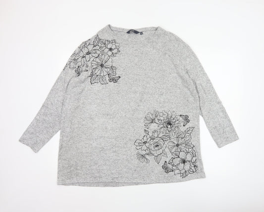 Isle Essentials Women Grey 22-24 Floral Butterfly Tunic Top XL