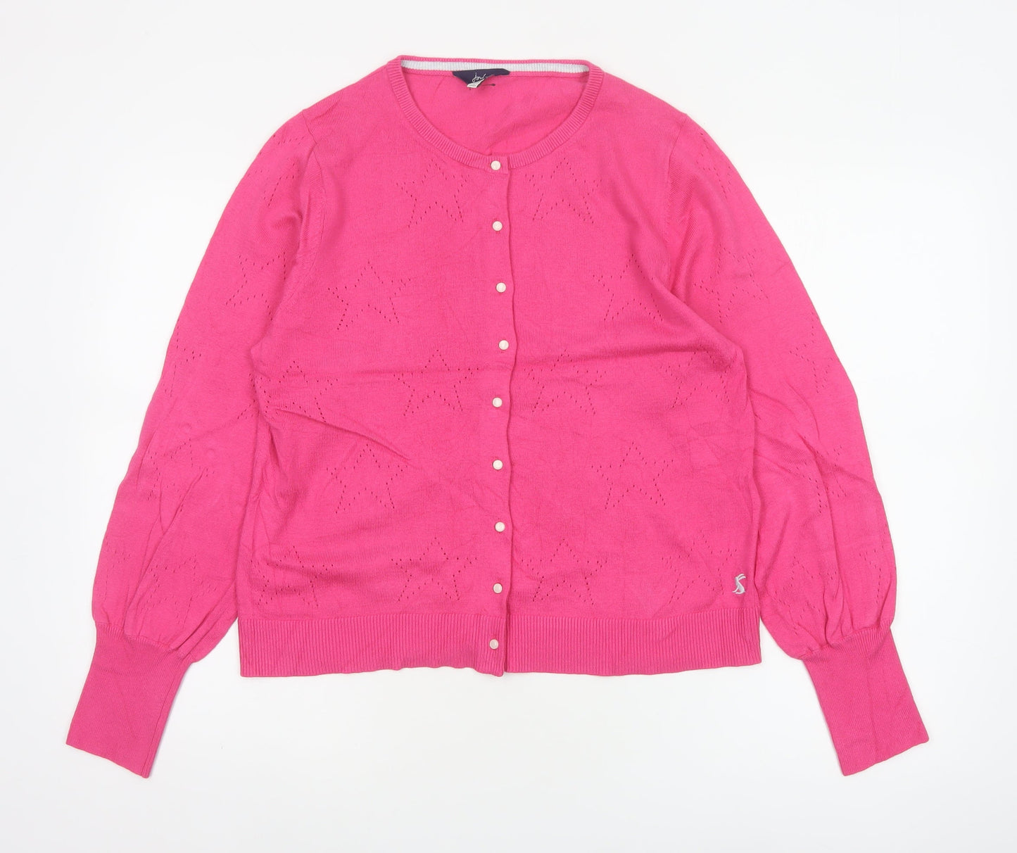 Joules Women Pink UK 12 Star Knit Button Cardigan Balloon Sleeves
