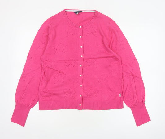 Joules Women Pink UK 12 Star Knit Button Cardigan Balloon Sleeves