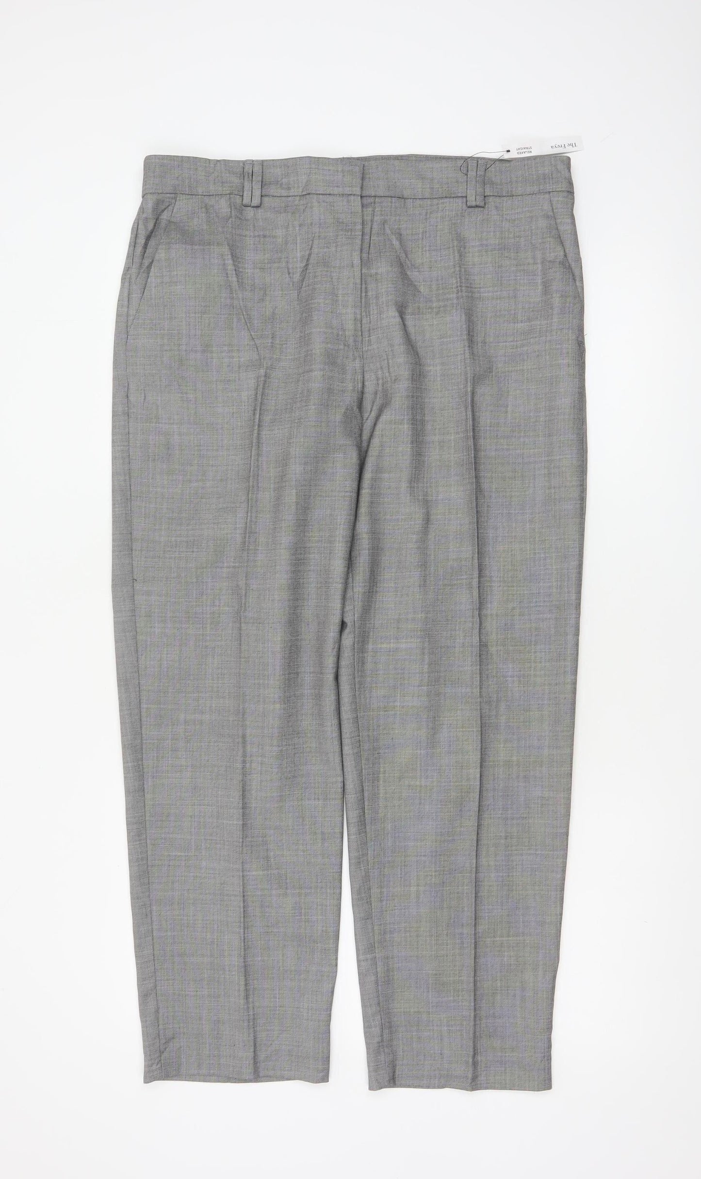 Marks & Spencer Women Grey Size 14 Freya Relaxed Straight Tailored Trousers