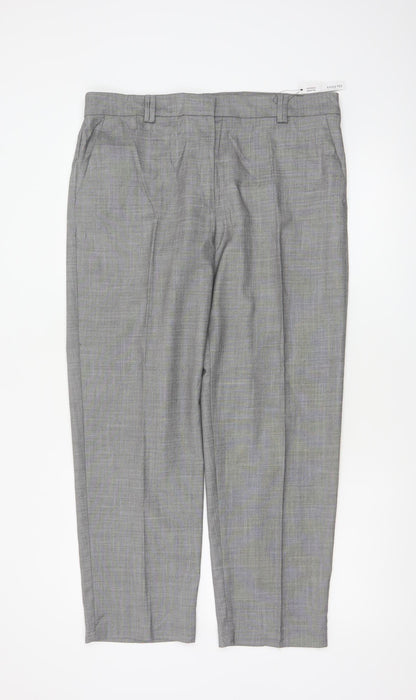Marks & Spencer Women Grey Size 14 Freya Relaxed Straight Tailored Trousers