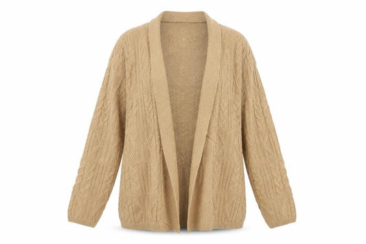 Isle Women’s Beige Cable Knit Open Cardigan Size 14-16 Long Sleeve