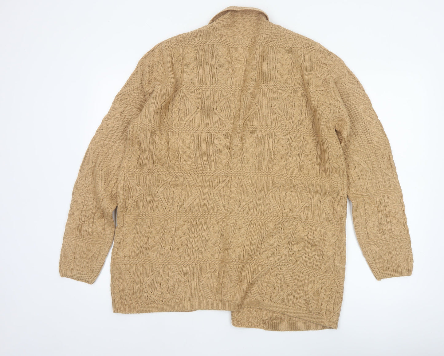 Isle Women’s Beige Cable Knit Open Cardigan Size 14-16 Long Sleeve