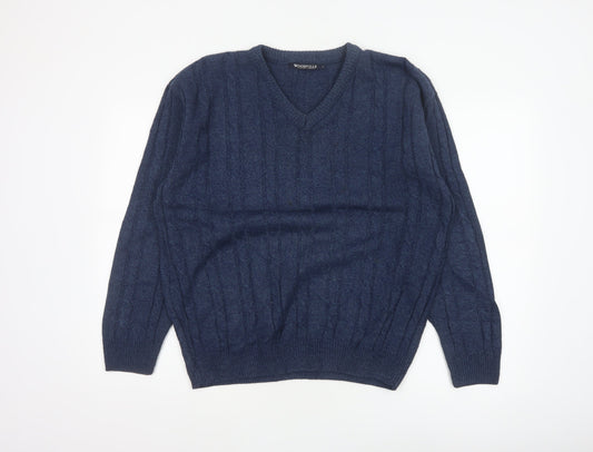 Woodville Men’s Blue L Cable Knit V-Neck Acrylic Pullover Jumper