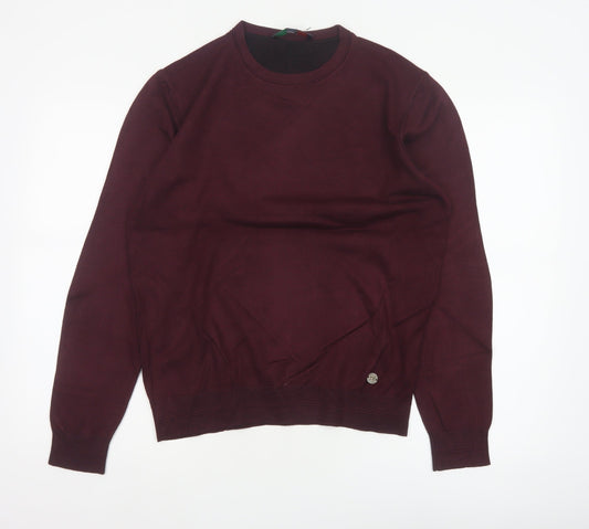 Sartoria Italiana Men’s Red L Crew Neck Pullover Knit Jumper Elbow Patches
