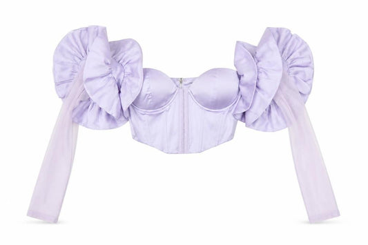 Oh Polly Women Purple UK 10 Cropped Ruffle Corset Blouse Long Sleeve